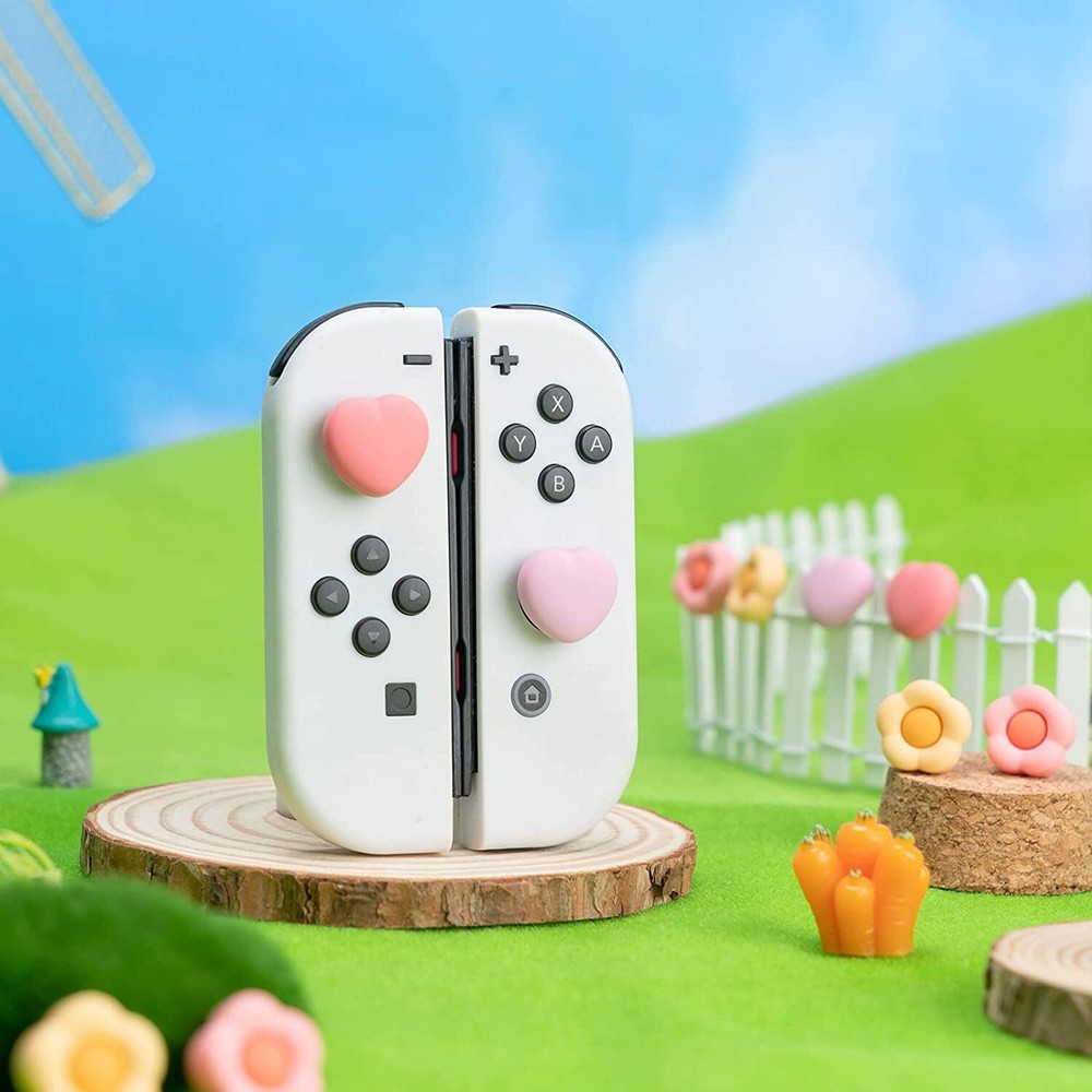 GeekShare 4PCS Soft Thumb Grip Caps for Nintendo Switch/ Lite/OLED Bloom-Heart