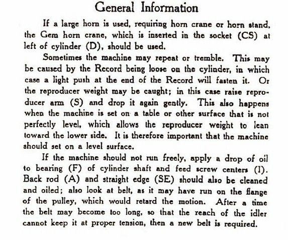 Edison Gem Phonograph Instruction Manual Reproduction