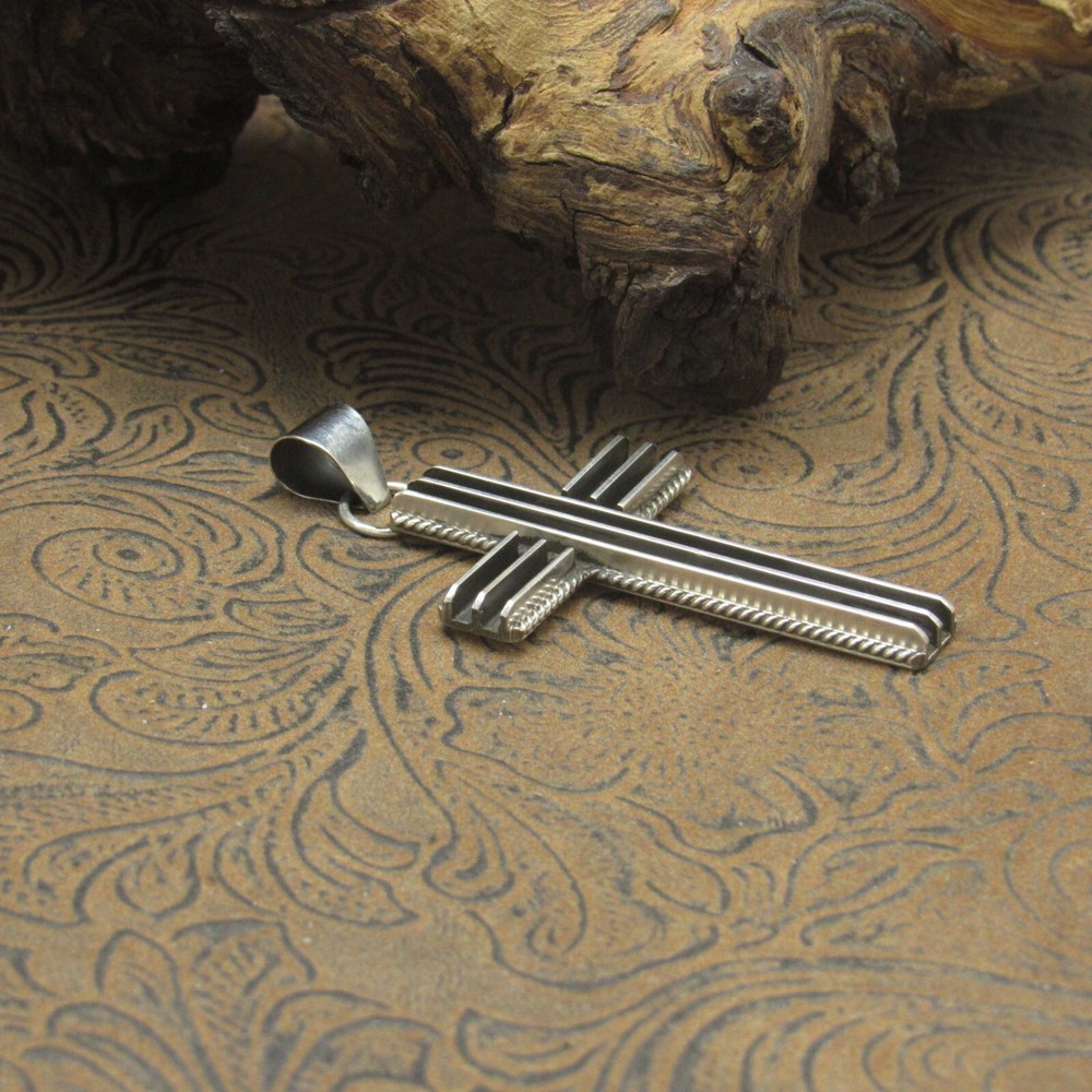 *Oxidized Sterling Silver Two Channel Cross Pendant