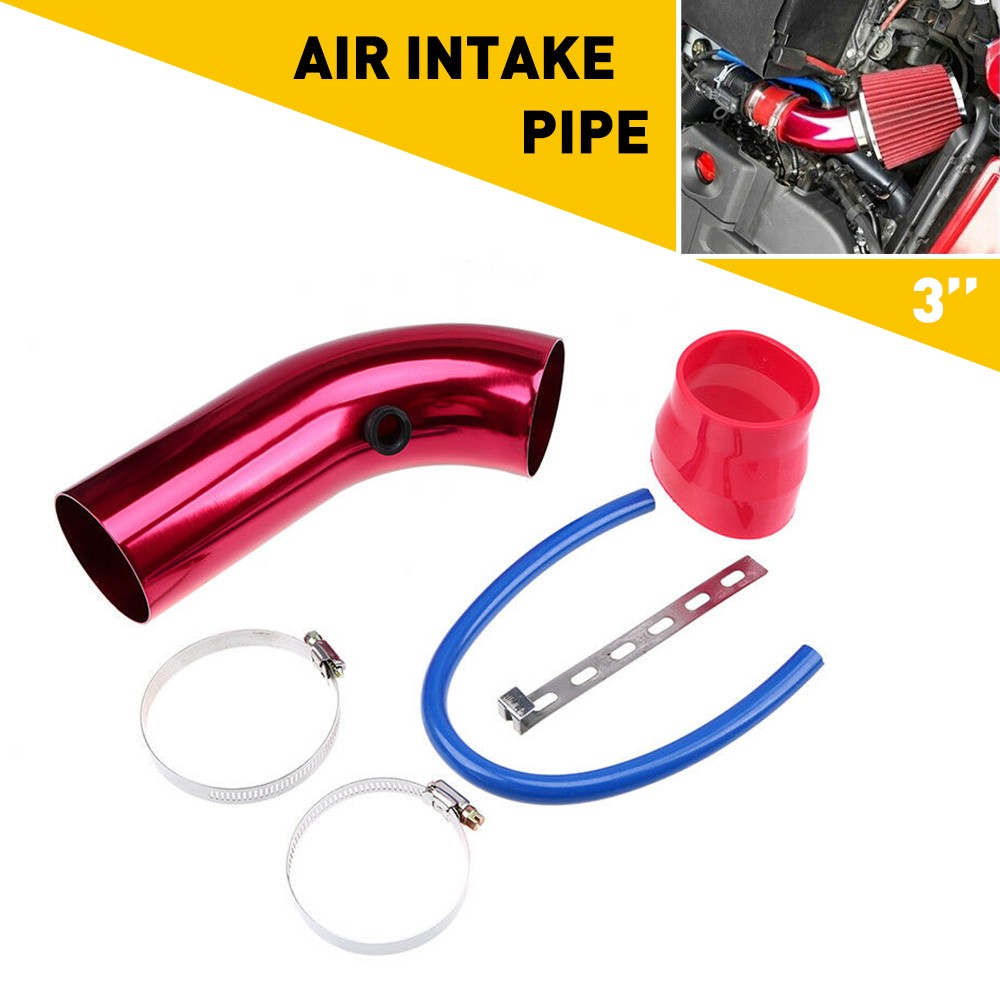 Universal Red 3'' Car Turbo Cold Air Intake Filter Induction Hose Pipe System US