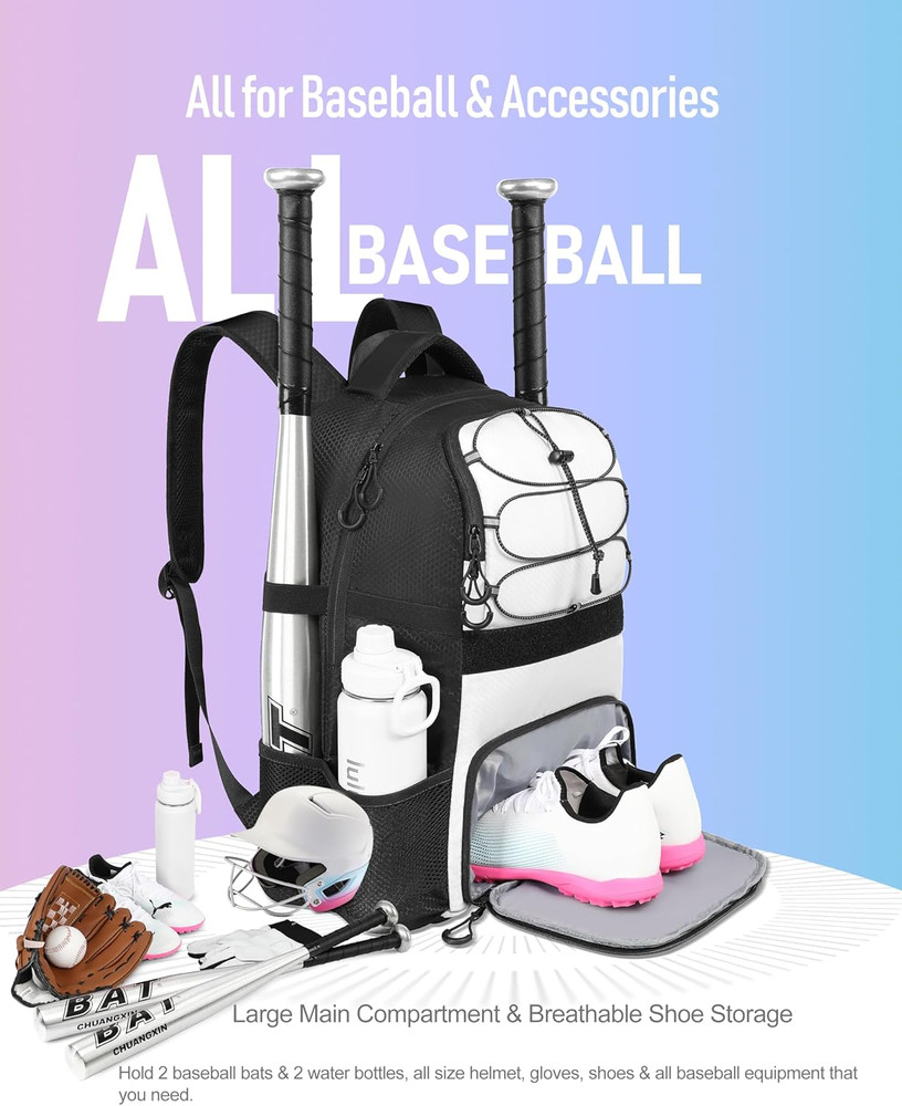 Softball Bag, Lightweight Baseball Backpack with Shoes Compartment, Baseball Bat