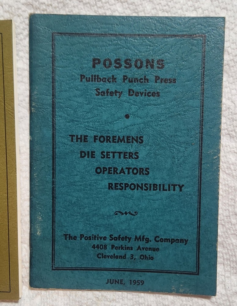1959 & 1968- Possons Pullback Safety Devices Maintain Adjust Die Setting Manual