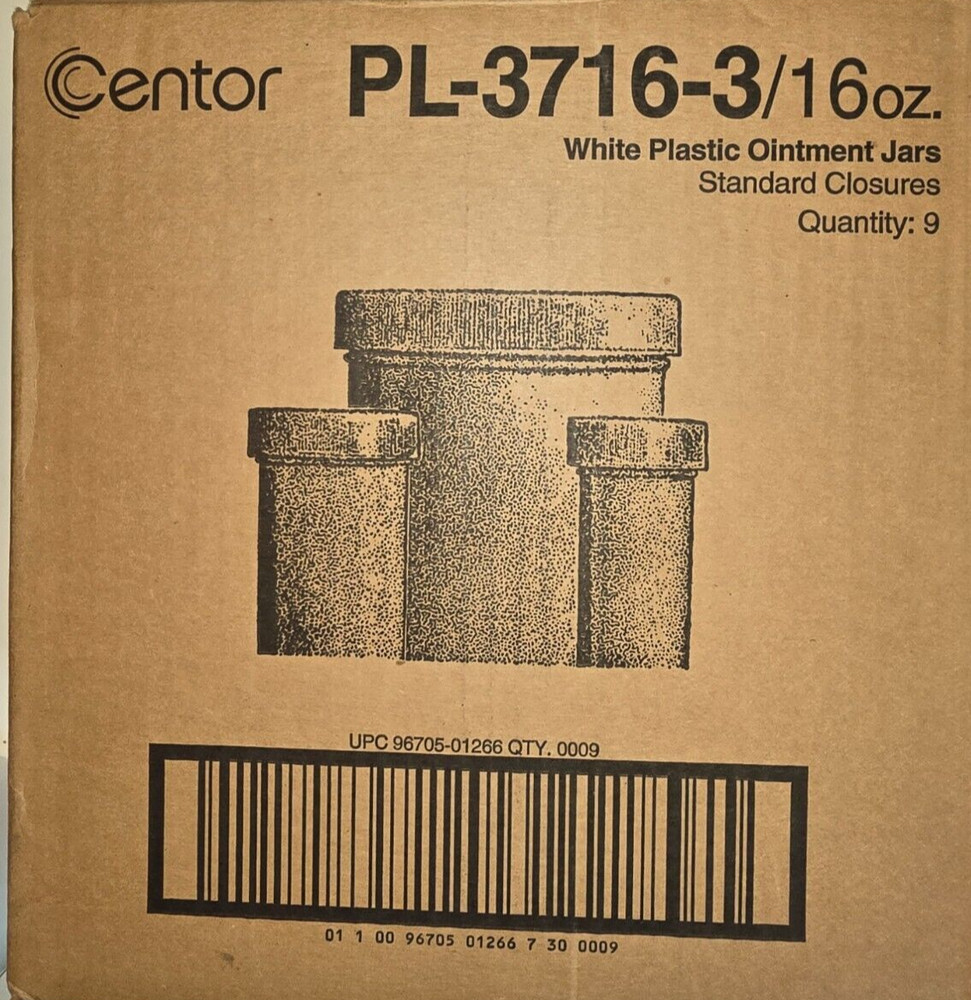 White Plastic Ointment Jars 16oz x 9  per case Standard Closure