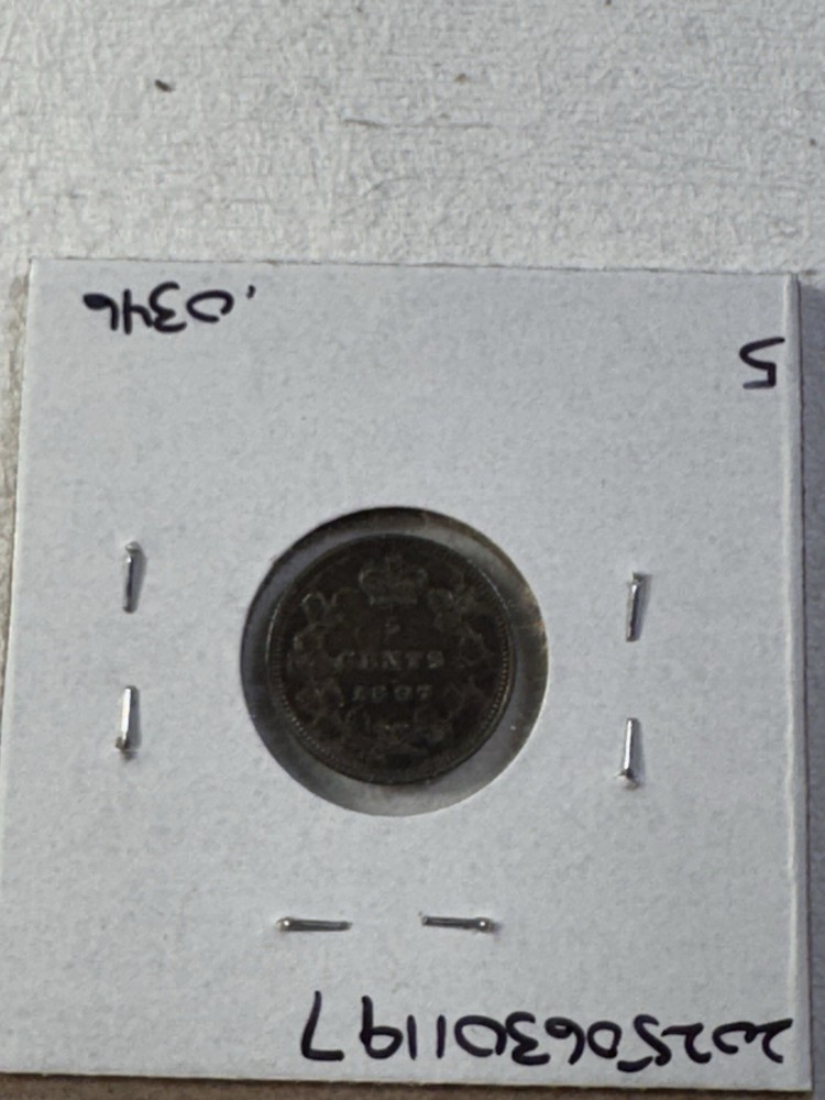 1897 Canada 5 Cents Small Silver Coin Scratched