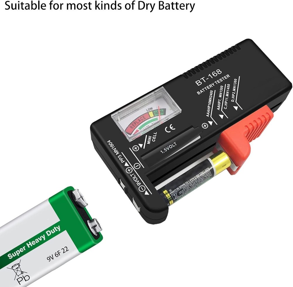 Compact Universal Battery Tester for AAA, AA, C, D, 9V & Button Cell Batteries