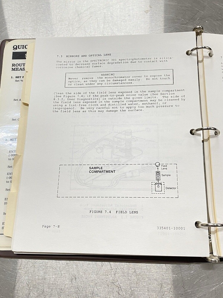 Milton Roy 301 Spectronic Spectrophotometer - Users Guide / Instructions Manual