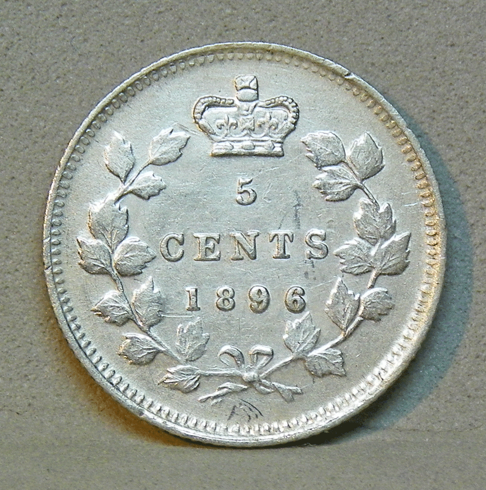 CANADA 1896 5 Cents, KM. About Uncirculated