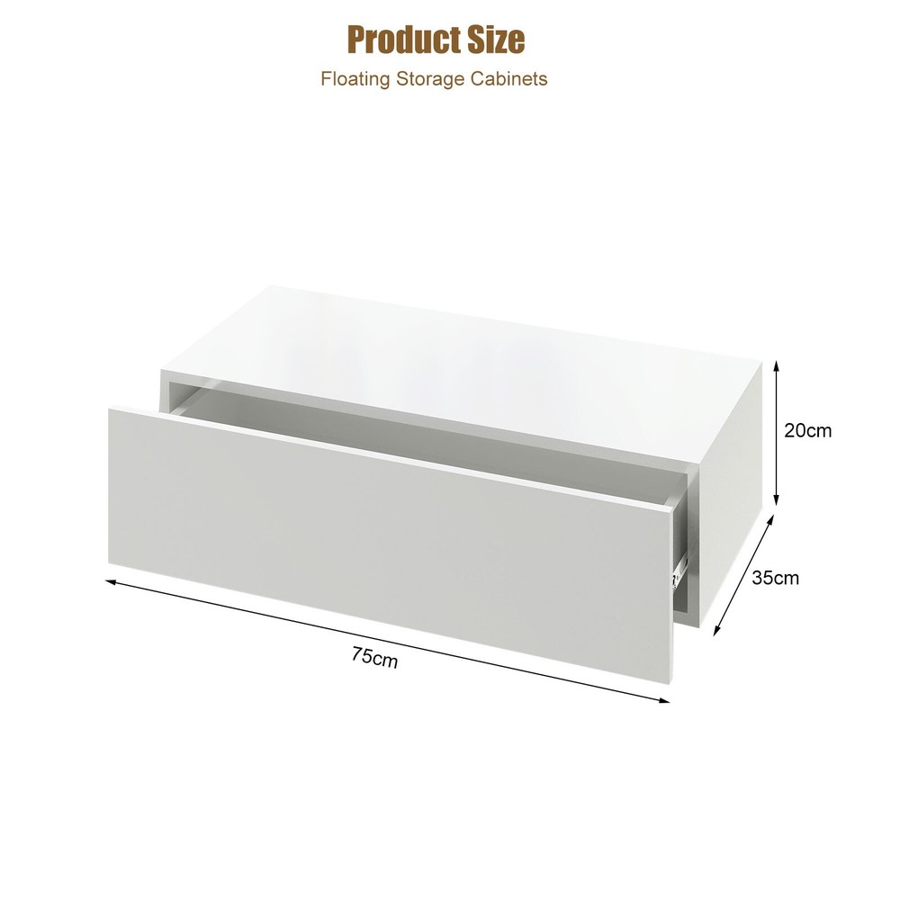 Wall Mounted Bedside Table Floating 1 Drawer Storage Cabinet Nightstand Unit