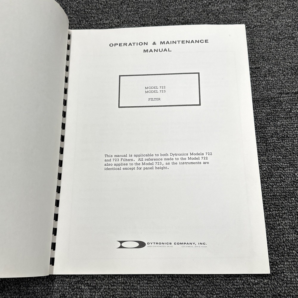 Dytronics Model 722/723 Universal Filter Operation Instruction Manual