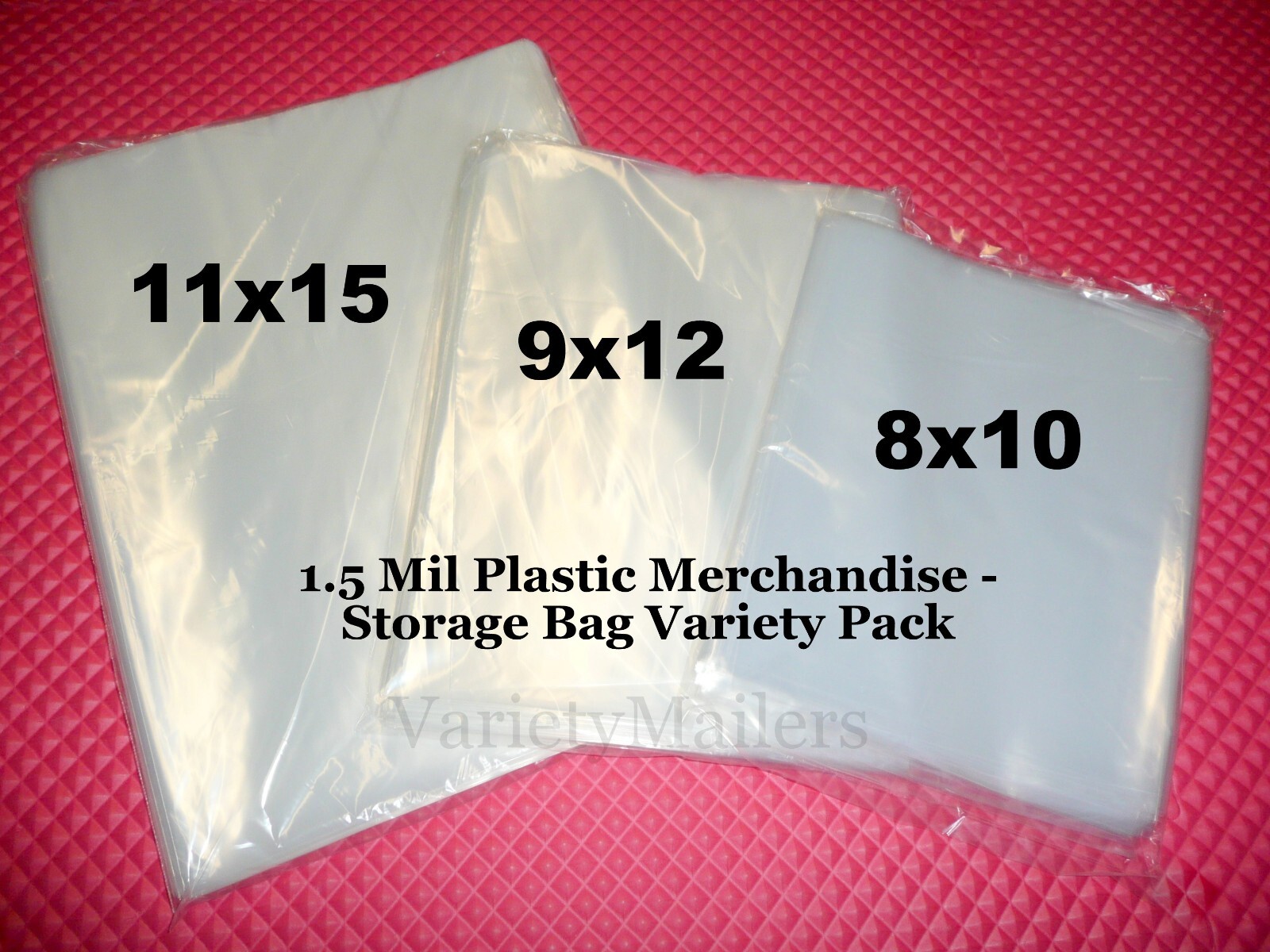 60 Poly Merchandise Storage Bag Variety Pack 8x10 9x12 11x15 Clear 1.5 Mil Bags