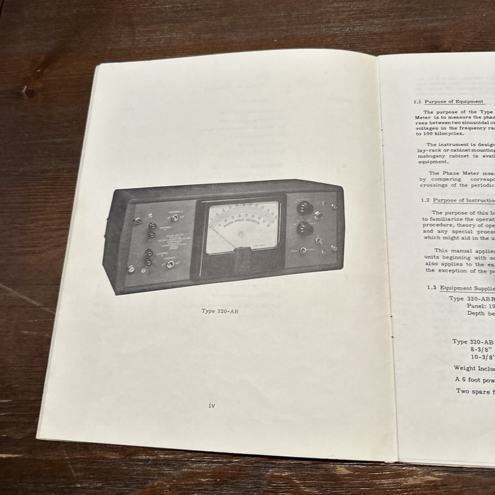 Acton Laboratories Type 320-AB Phase Meter Operating Instruction Manual 1959