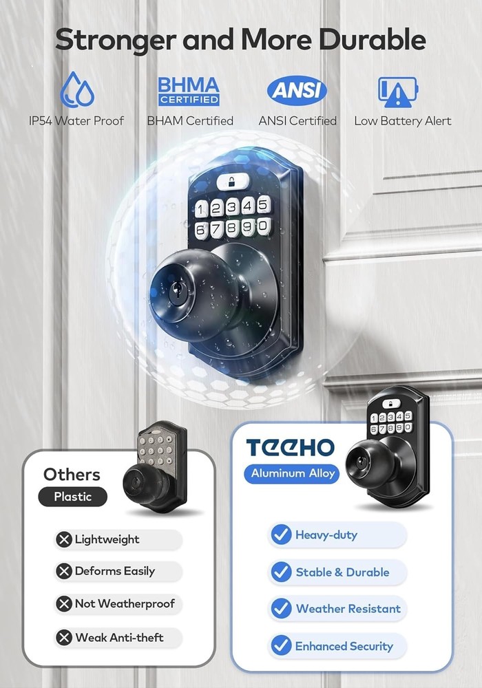 TE003 Keyless Entry Keypad Door Lock W/ Handle Electronic Digital Smart Locks