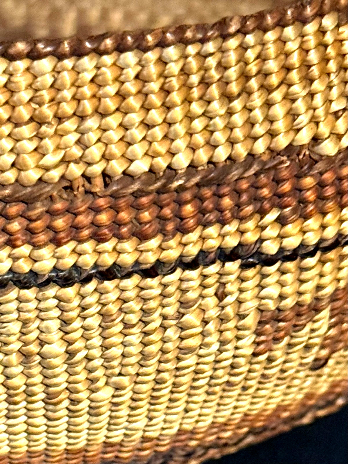 EXTRAORDINARY HUPA FANCY CAP BASKET, BEAR GRASS & FERN OVERLAY, C1890, EXCELLENT