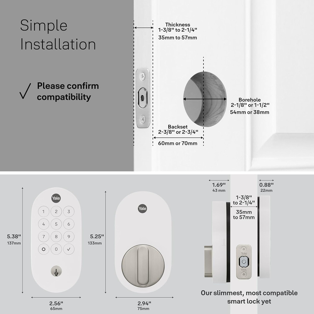 Ash Keyed Deadbolt Smart Lock with Google Matter, YRD510-MT1-ASH