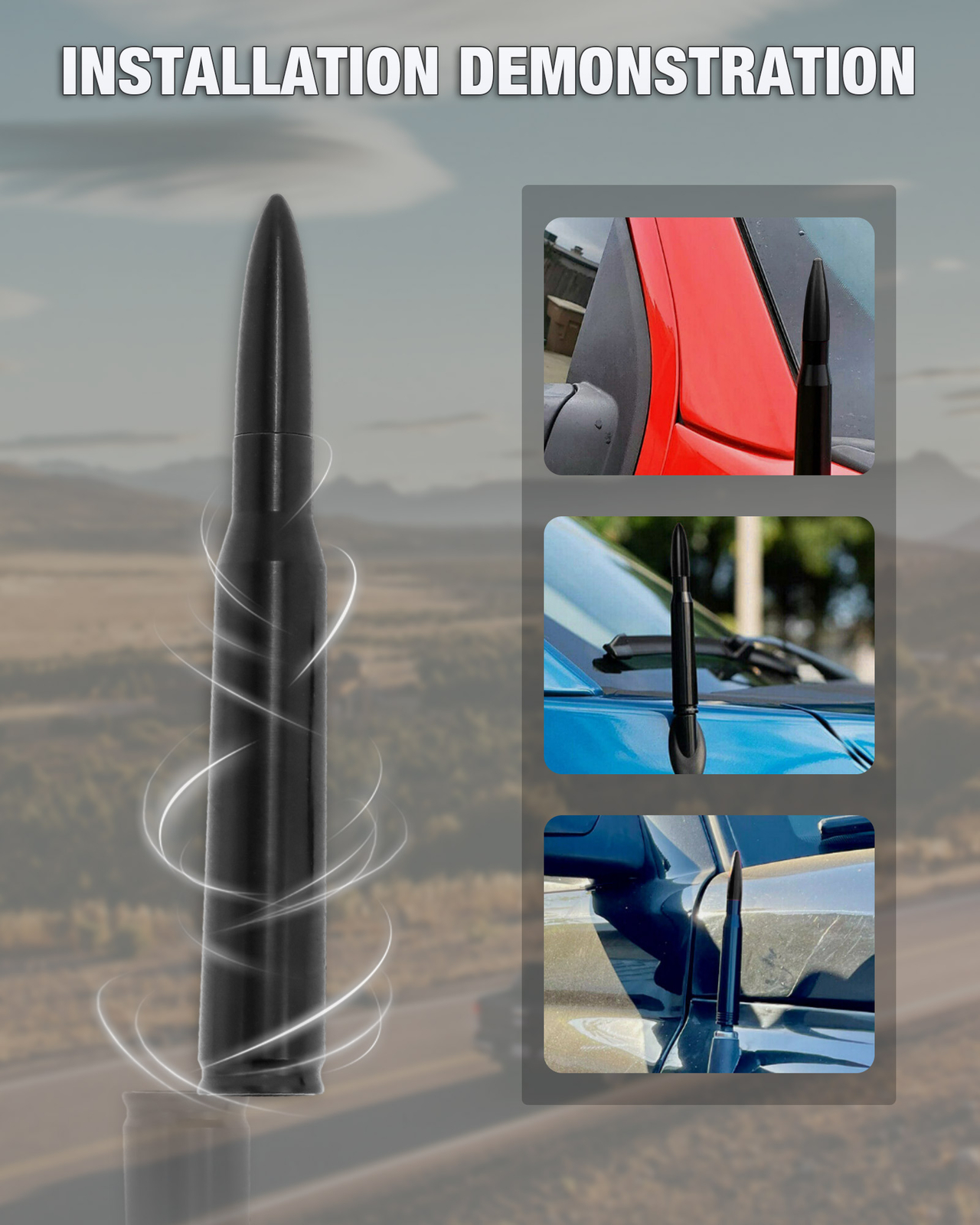 Bullet Antenna 50 Cal Caliber For Truck Dodge Ram 1500 Ford F150 Raptor Bronco