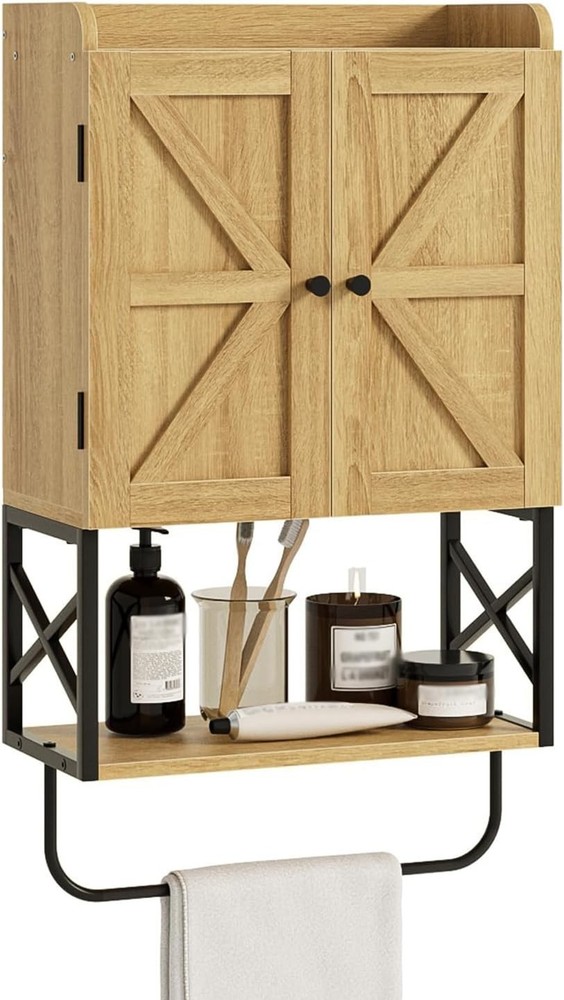Rustic Wall-Mounted Bathroom Cabinet with Adjustable Shelves for Smart Storage
