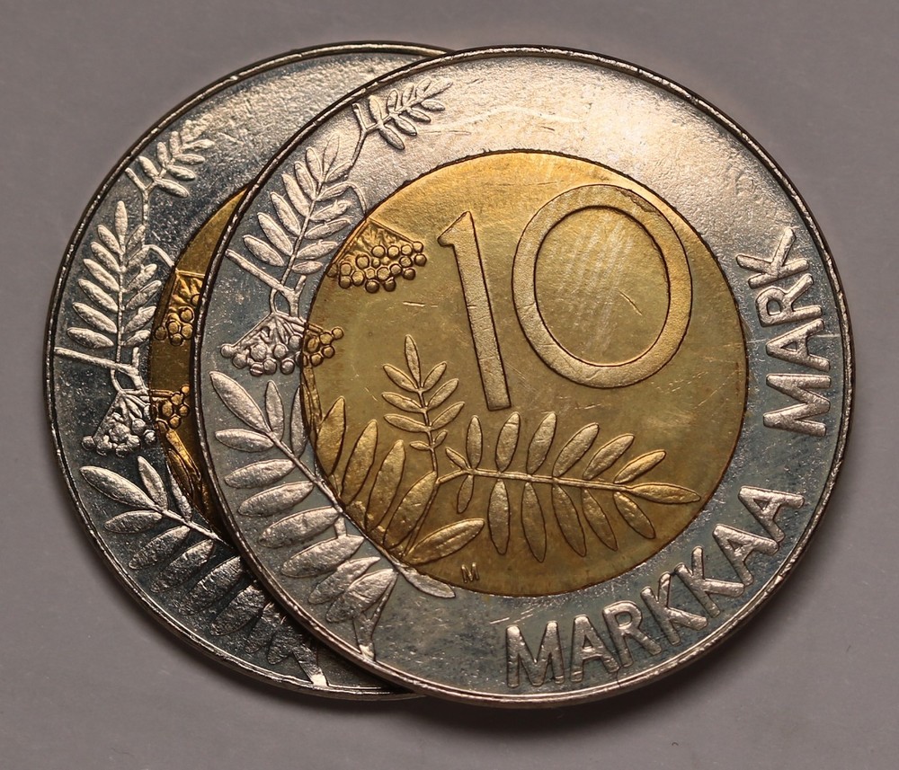 1997 Finland 10 Markkaa Unc Coins (2) KM#77