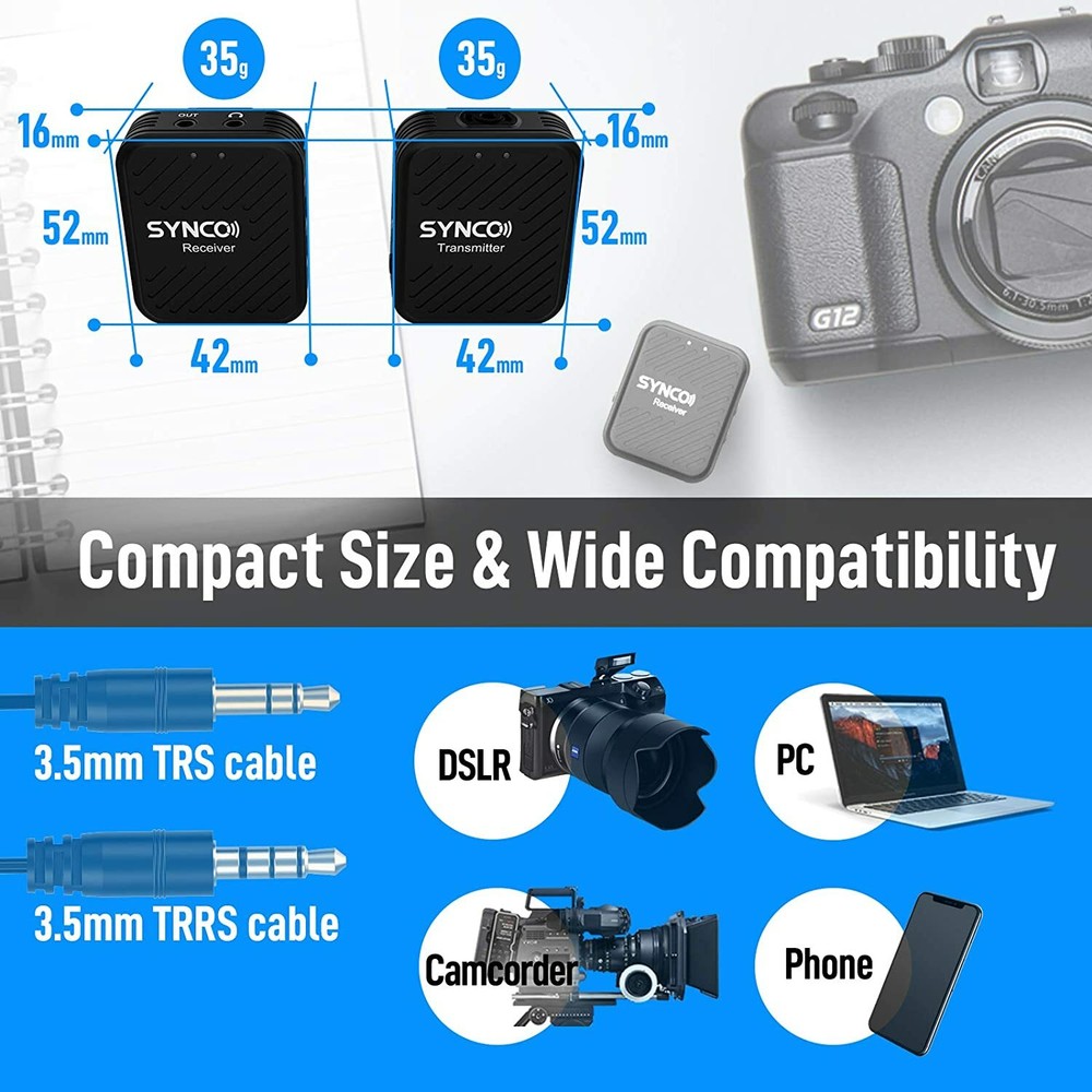 SYNCO G1(A1) Wireless Microphone System with Transmitter Receiver Kit For Camera