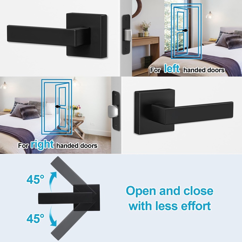 Estmoon 2 Pack Passage Door Levers, Matte Black Door Knobs Interior Square Do...