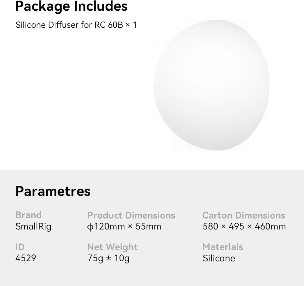 Silicone Diffuser, COB Light Diffuser, Lighting Accessory for RC60 /RC100 COB L