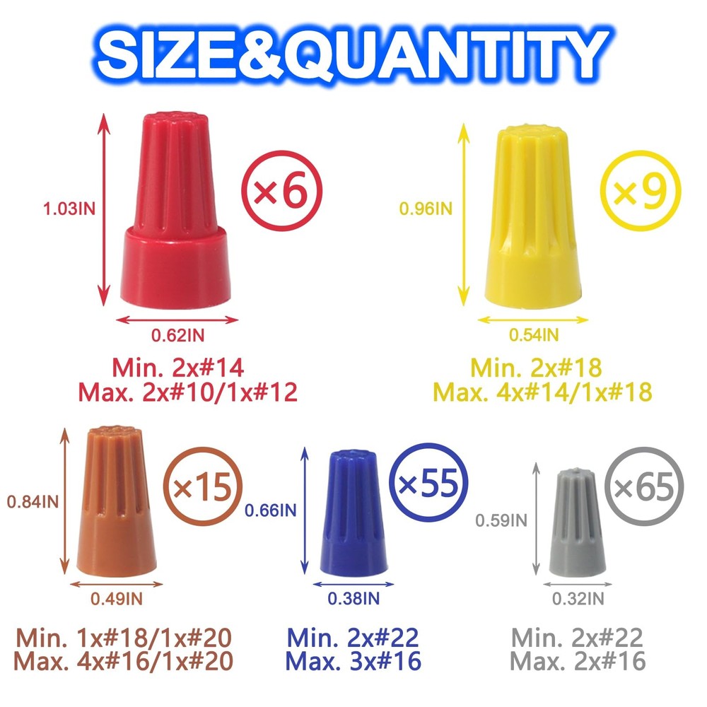 150PCS Electrical Wire Caps Wire Connectors Nuts Kit, Insulating Insert Twist...