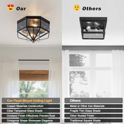 Flush Mount Ceiling Light Fixture, 2-Light Copper Outdoor Ceiling Normal
