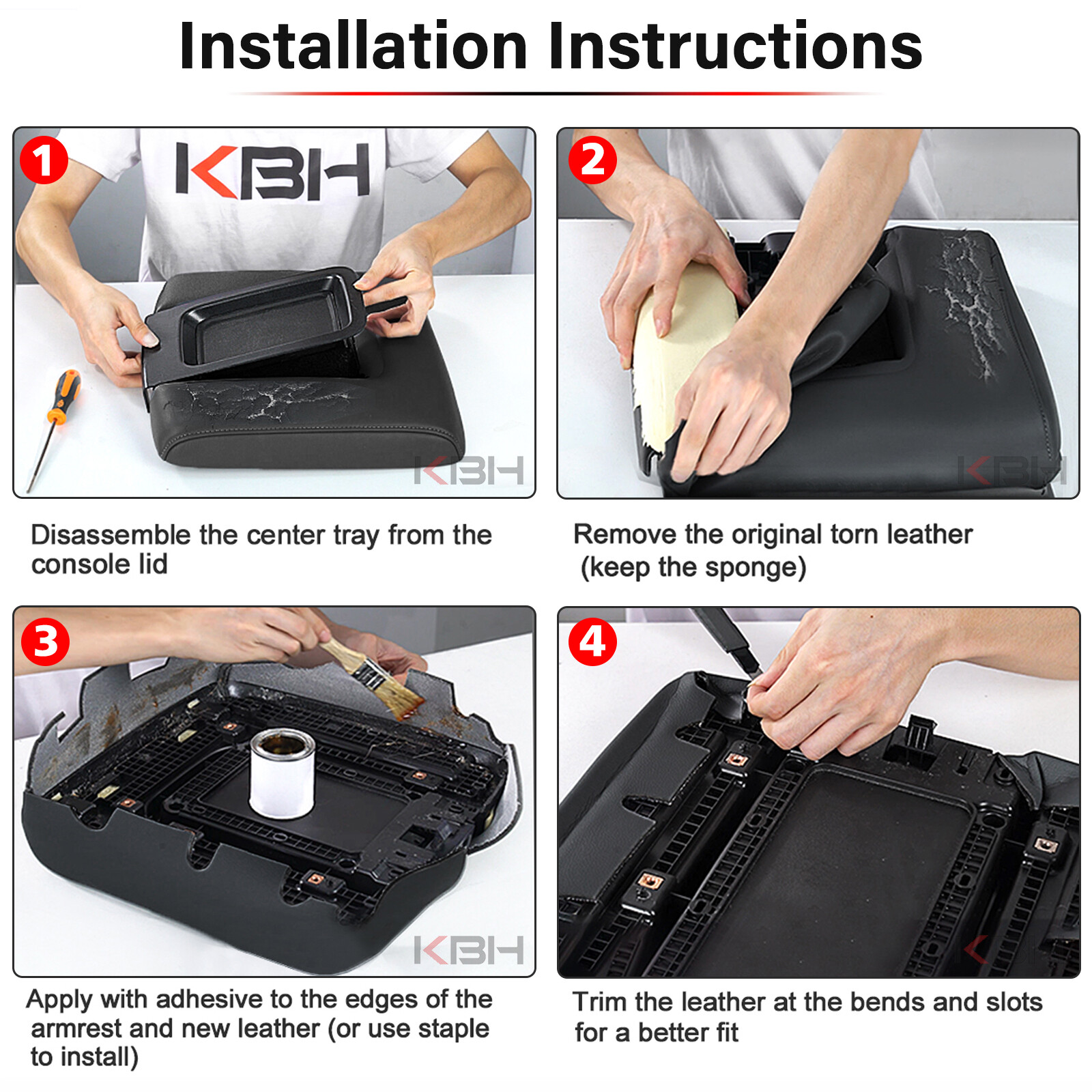 Fits Chevy Silverado 2019-2024 Center Console Lid Armrest PU Leather Cover Black