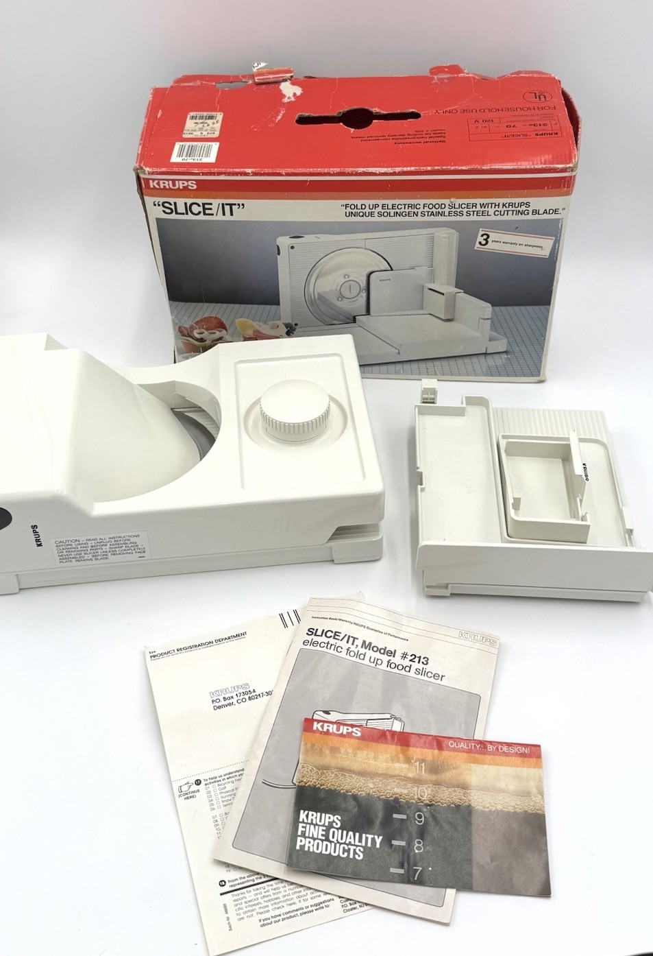 KRUPS Slice It Model 213 Electric Food Slicer Fold Up Tested w Box VTG