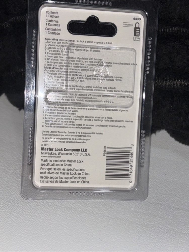 MASTERLOCK Numeric Combination Lock, Set Your Own Combination Padlock, 643D NEW