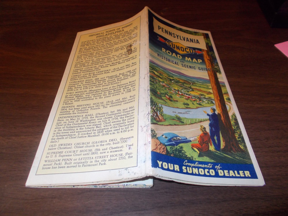 1949 Sunoco Pennsylvania Vintage Road Map
