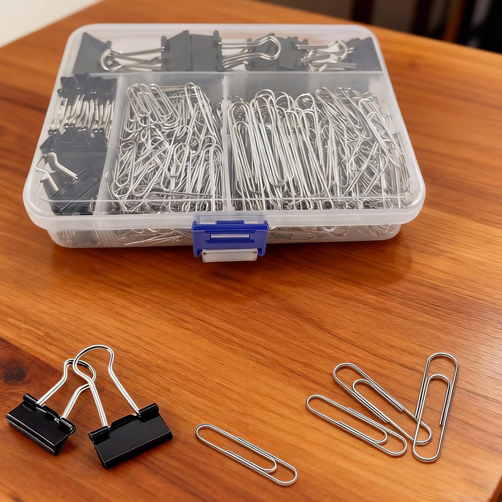 Binder and Paper Clips Set, 340 pcs Assorted Sizes in Container With Compartm...