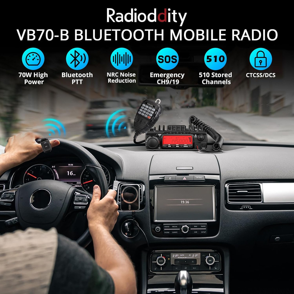 VB70-B 70W VHF Mobile Ham Radio, Bluetooth, Noise Reduction, 510 Channels