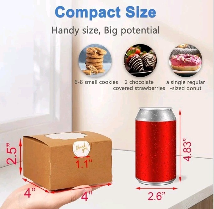 4-Inch Small Cookie Boxes 25Pcs Brown - Bakery Treat Boxes with Window