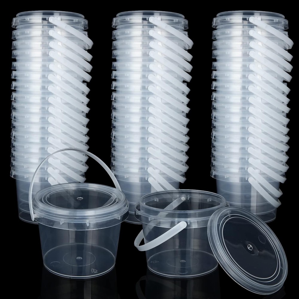 50pc 10oz Clear Slime Containers with Handles Lids