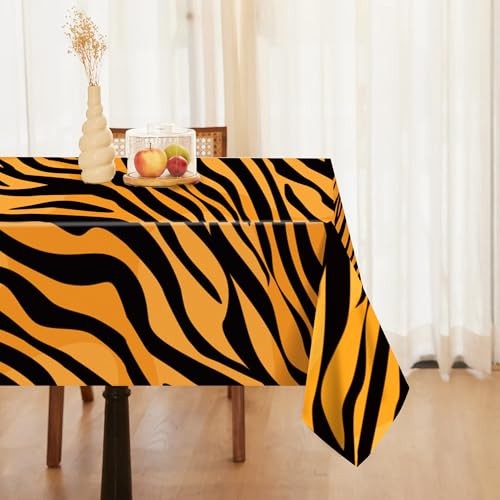 2 Pack Plastic Tablecloths, Tiger Stripes Disposable Table Covers, Style 5