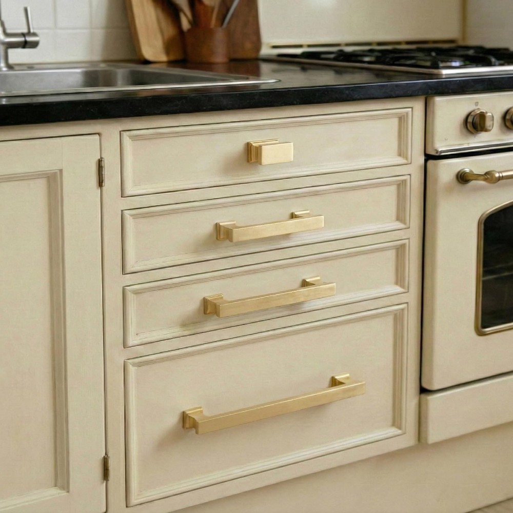 Hardware 10 Pack Square Knobs Gold Cupboard Cabinet Handles Kitchen Drawers P...