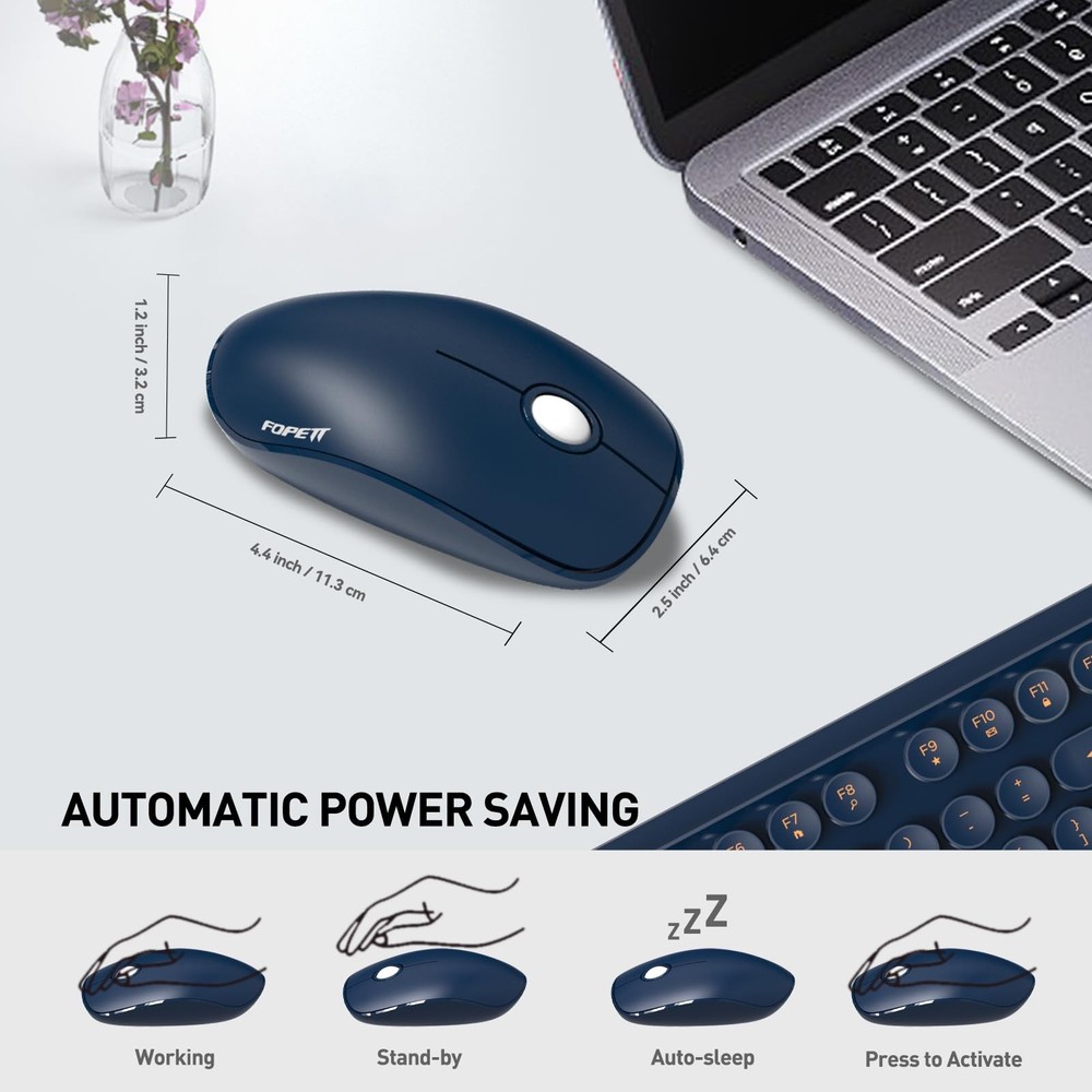 Wireless Keyboard Mouse Combo Switch Button 2.4GHz Cordless Typewriter Blue