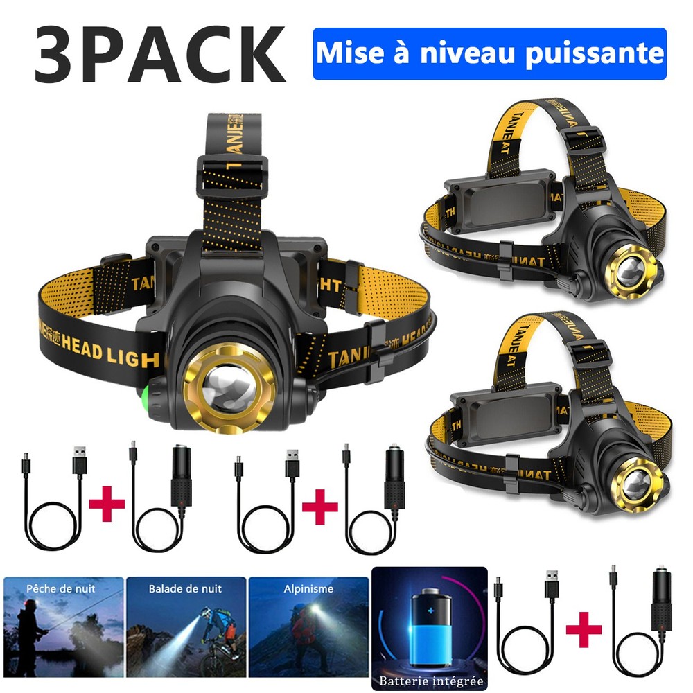 3 pack USB Rechargeable Headlight LED Headlamp Camping Head Torch Flashlight