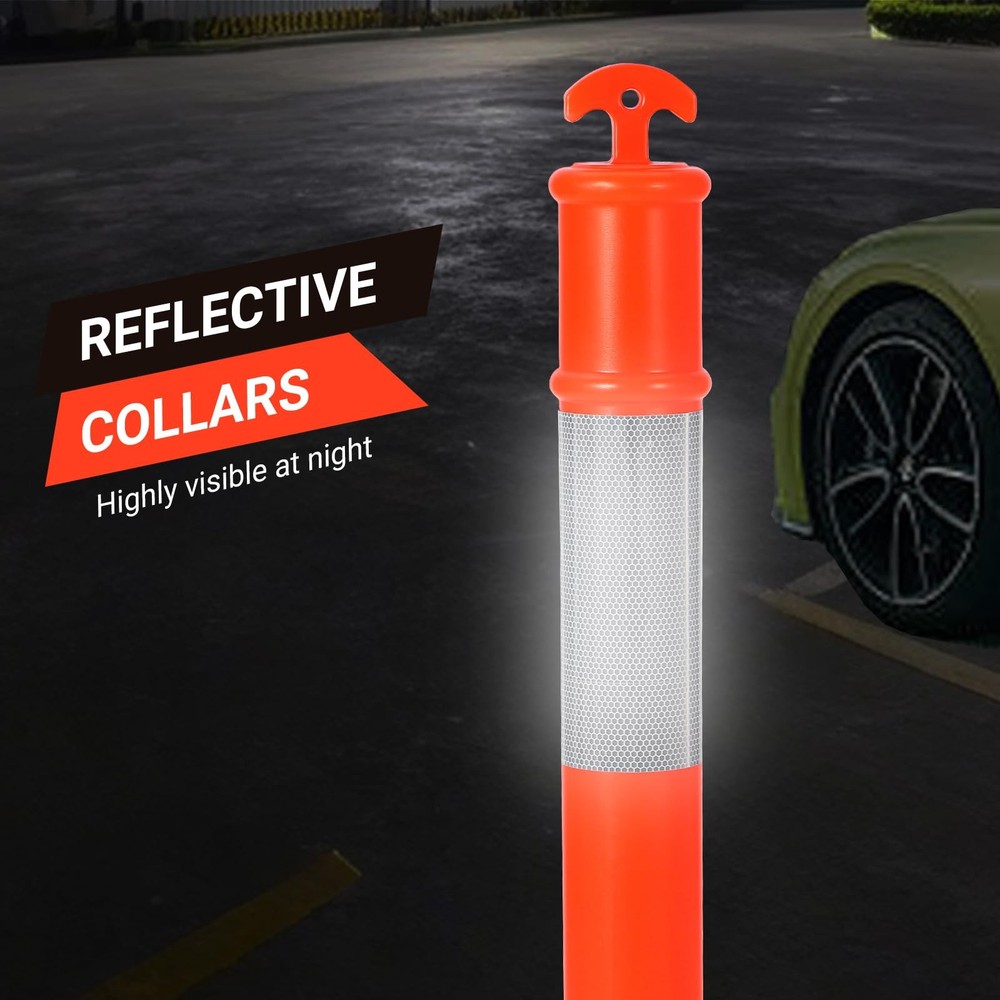 6 Pack 45" Traffic Delineator Post Cones with Base for Traffic Control Warning