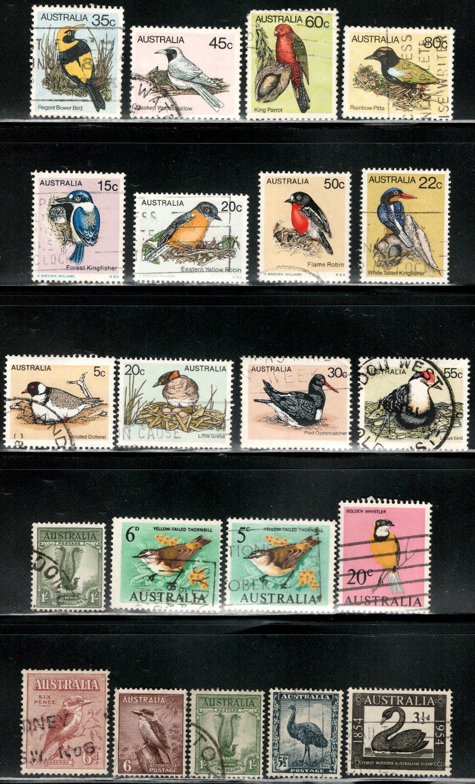Australia Sc#139, 173, 175, 196, 274+ Birds (1932-1980) USED