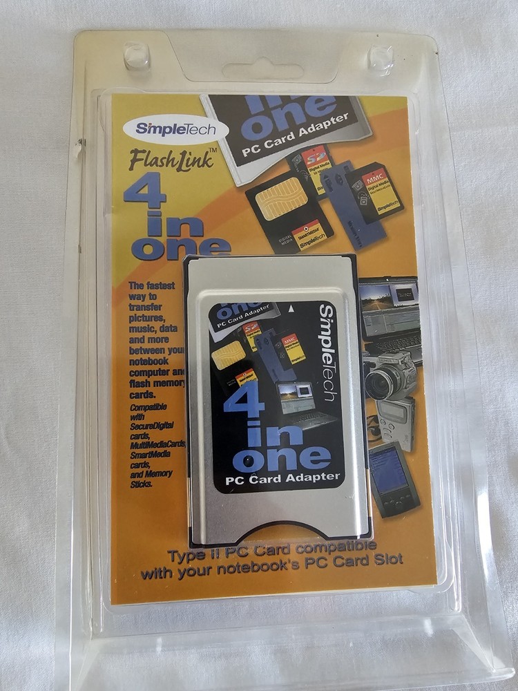 SimpleTech 4-in-One Adapter PC Card SD MMC SM MS SmartMedia Memory Stick New