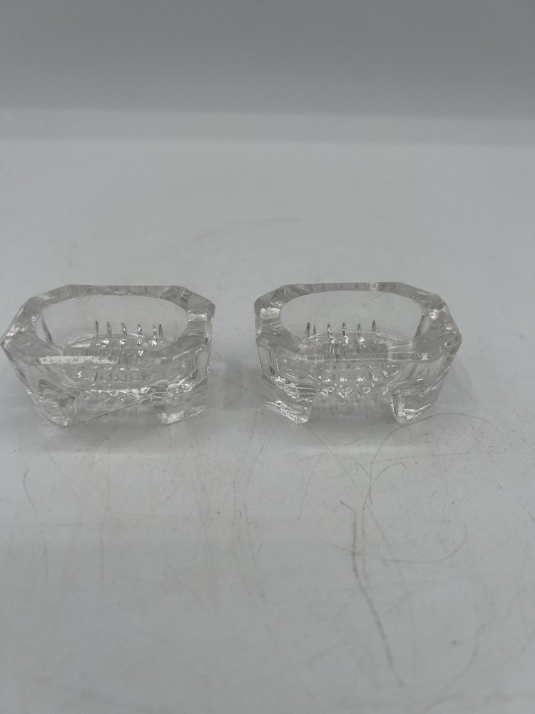 Antique Cut Crystal Salt Cellars – Footed Open – Pair – Elegant Tableware