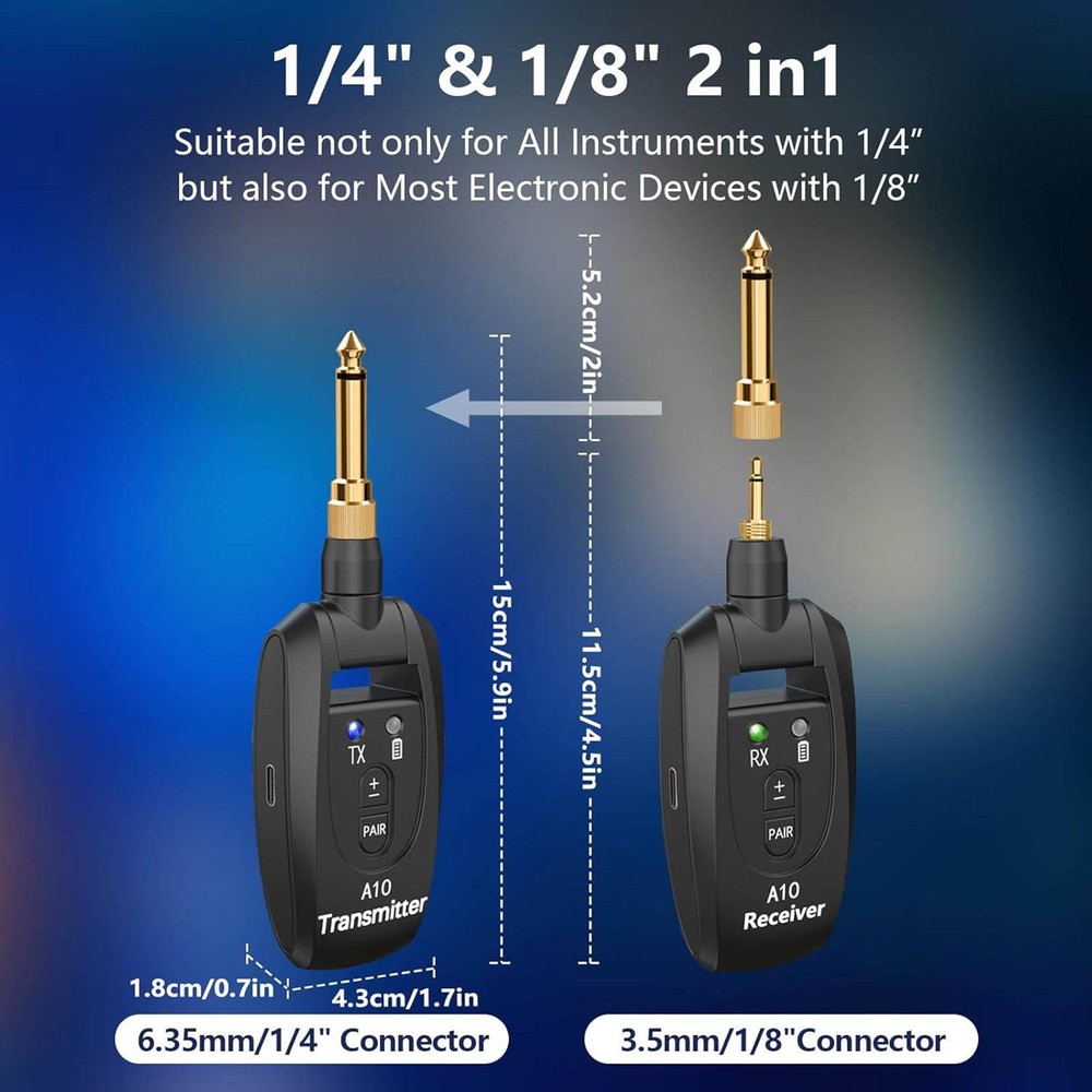 Wireless Guitar Kit Transmitter & Receiver System 100ft 24Bit Audio 2.4GHz