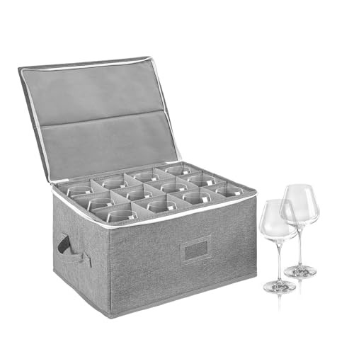 Holds 12 - Stackable Hard Shell Organizer with Wine Glass Storage Box