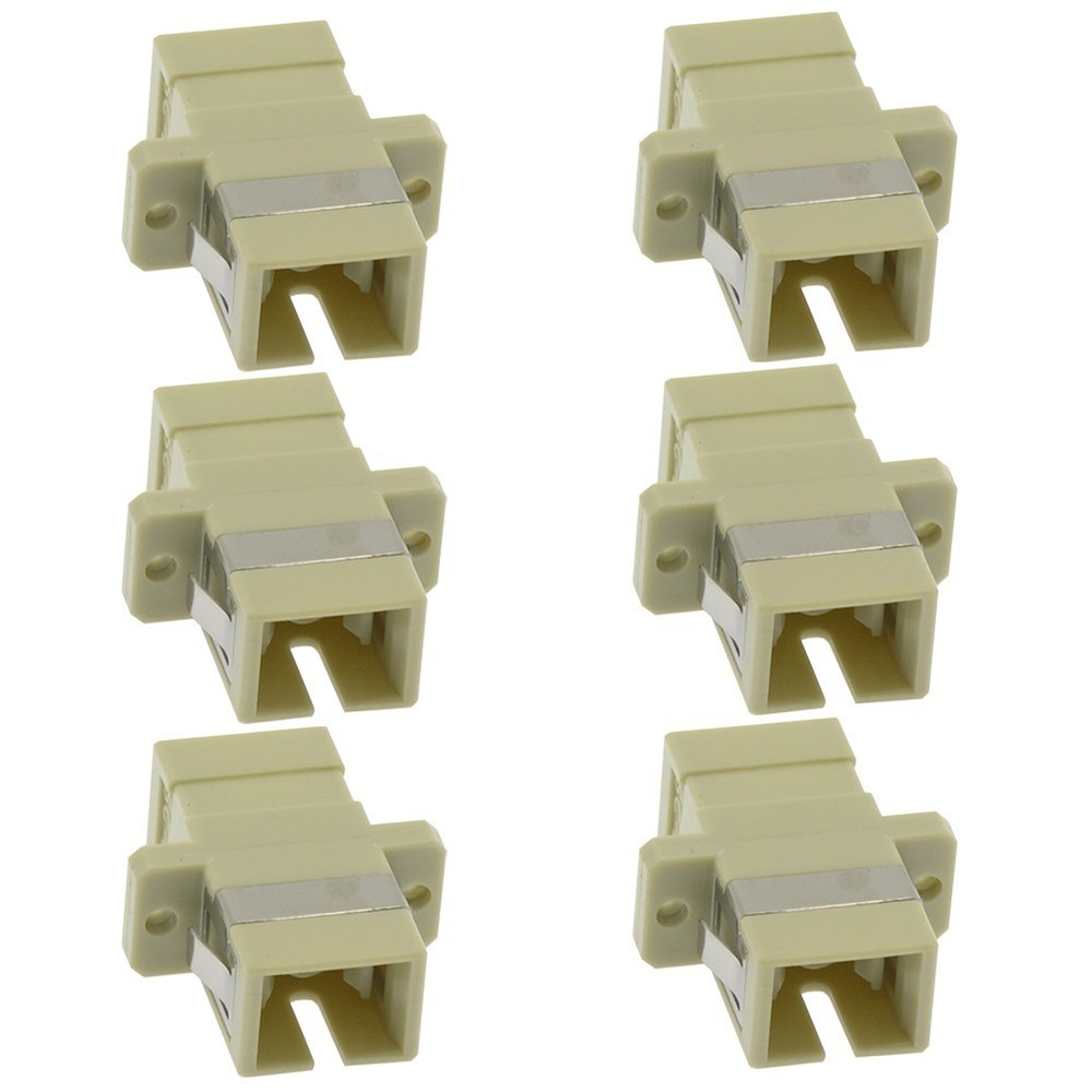6x SC to SC Simplex Multimode Flange Fiber Optic Coupler Adapter Connector Beige