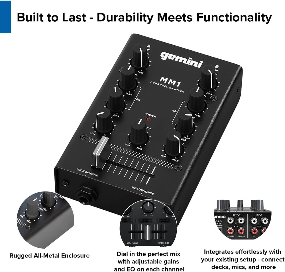 Pocket-Sized 2-Ch DJ Mixer - Pro Crossfader & EQ Controls