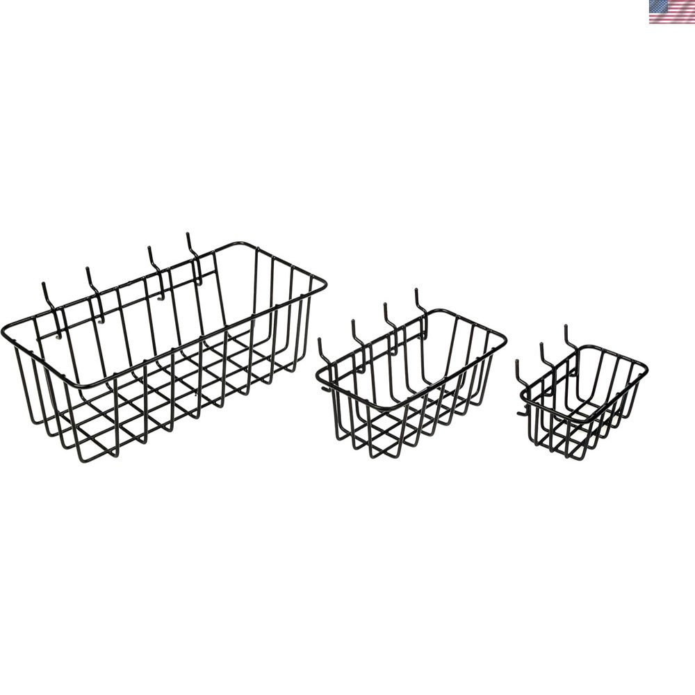 Assorted Pegboard Wire Basket Set - Pack of 3, Rust-Resistant Storage Solutions