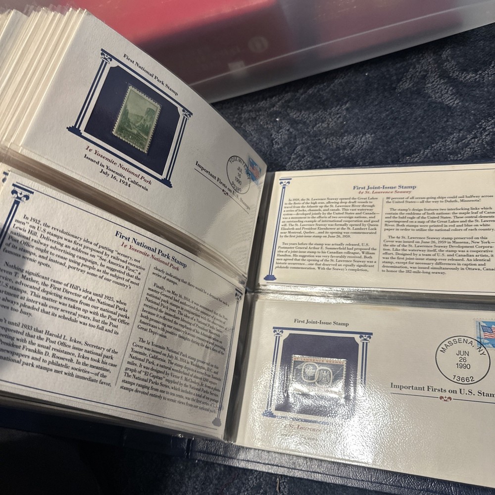 Stamp Album "IMPORTANT FIRSTS ON US STAMPS" by Postal Commem Society, 36 stamps