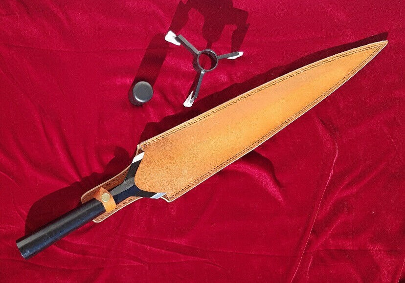 UBR CUSTOM HANDMADE HIGH CARBON STEEL HUNTING SPEAR HEAD WITH LEATHER SHEATH