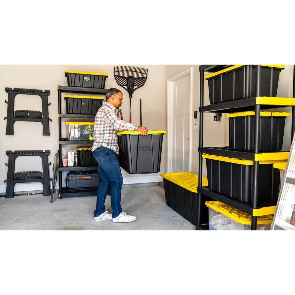 HDX 27 Gal. Tough Storage Tote 4 Pack Black Yellow Lid New